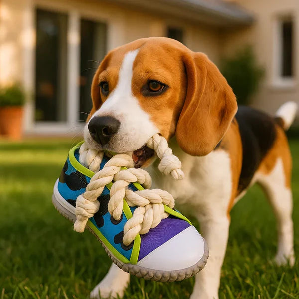 Robustes Hundespielzeug Sneaker mit Seil und Quietscherfunktion Karnz