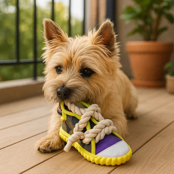 Robustes Hundespielzeug Sneaker mit Seil und Quietscherfunktion Karnz