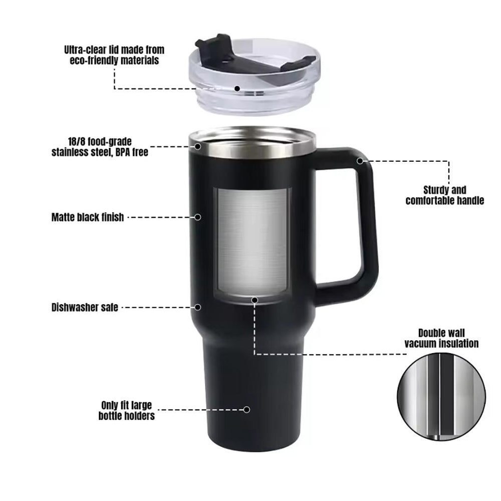 Tumbler Thermobecher 1200 ml mit Griff, Deckel und Strohhalm | Karnz