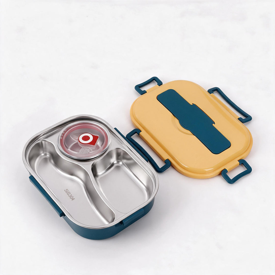 Thermo-Lunchbox aus Edelstahl – innen aus Edelstahl – 3 oder 4 Fächer mit Suppenschüssel – Wanduhr