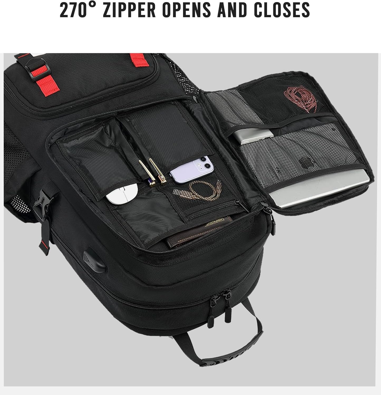 60L wasserdichter Reise-Laptop-Rucksack mit USB-Anschluss und Schuhfach | Karnz