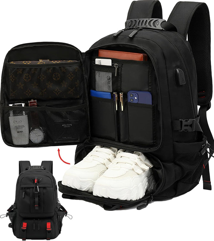 60L wasserdichter Reise-Laptop-Rucksack mit USB-Anschluss und Schuhfach | Karnz