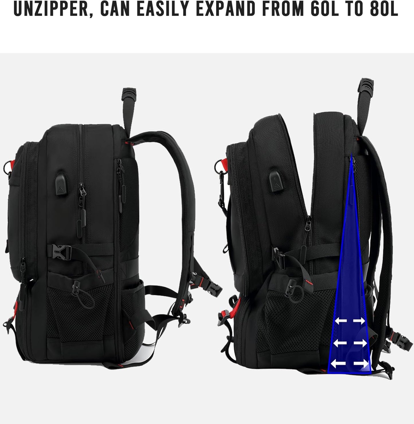 60L wasserdichter Reise-Laptop-Rucksack mit USB-Anschluss und Schuhfach | Karnz