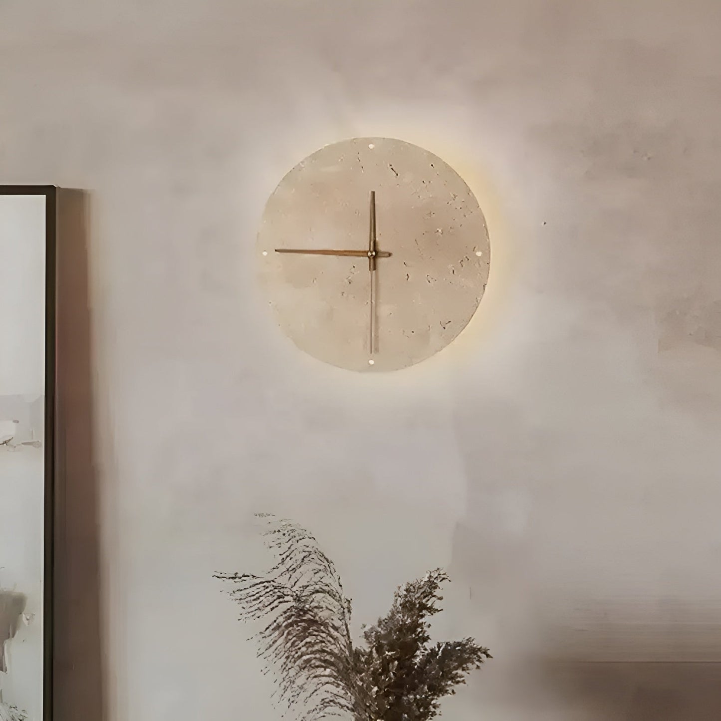 Travertin-Wanduhr mit LED-Beleuchtung – Minimalistisch & Dekorativ | Hochwertige Natursteinuhr