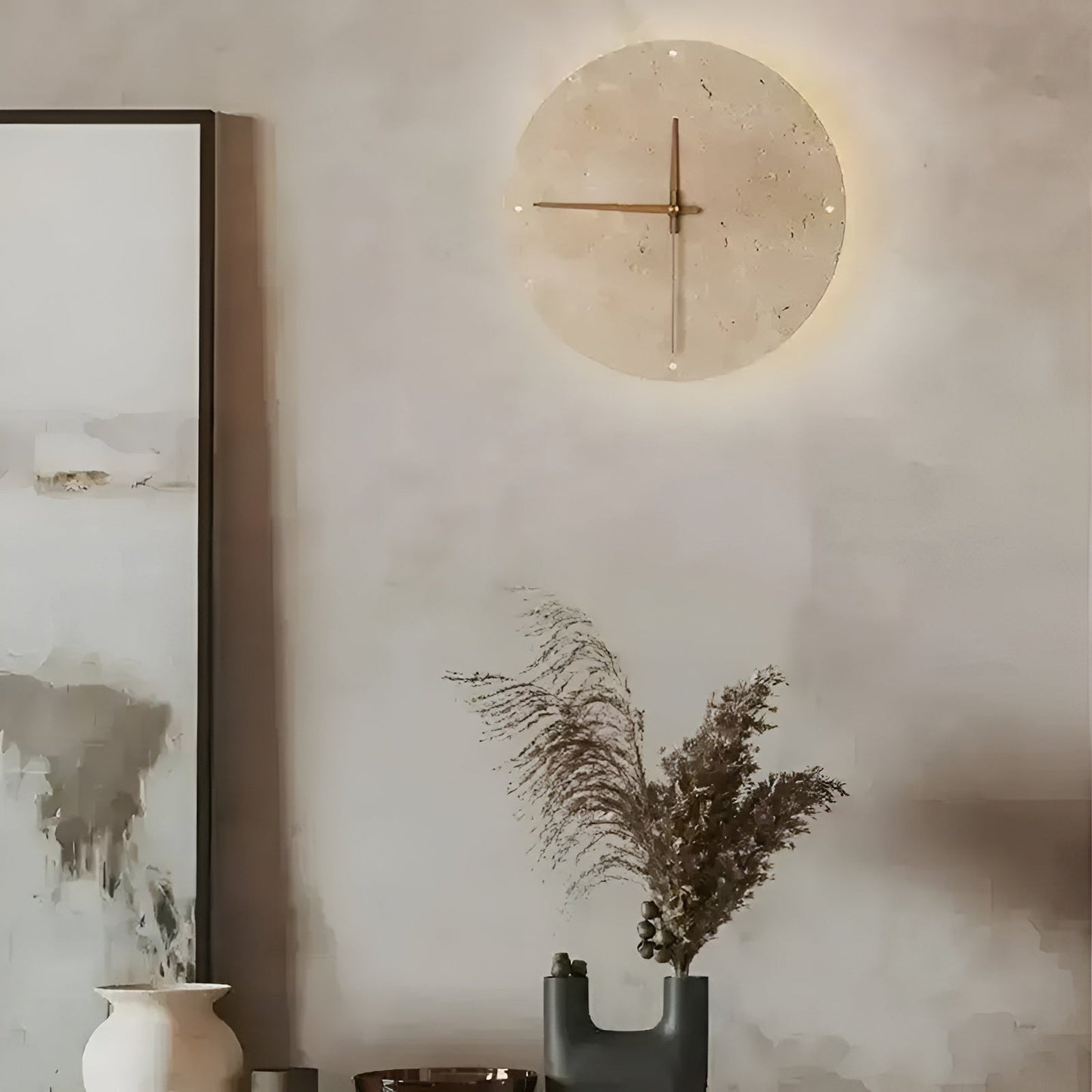 Travertin-Wanduhr mit LED-Beleuchtung – Minimalistisch & Dekorativ | Hochwertige Natursteinuhr