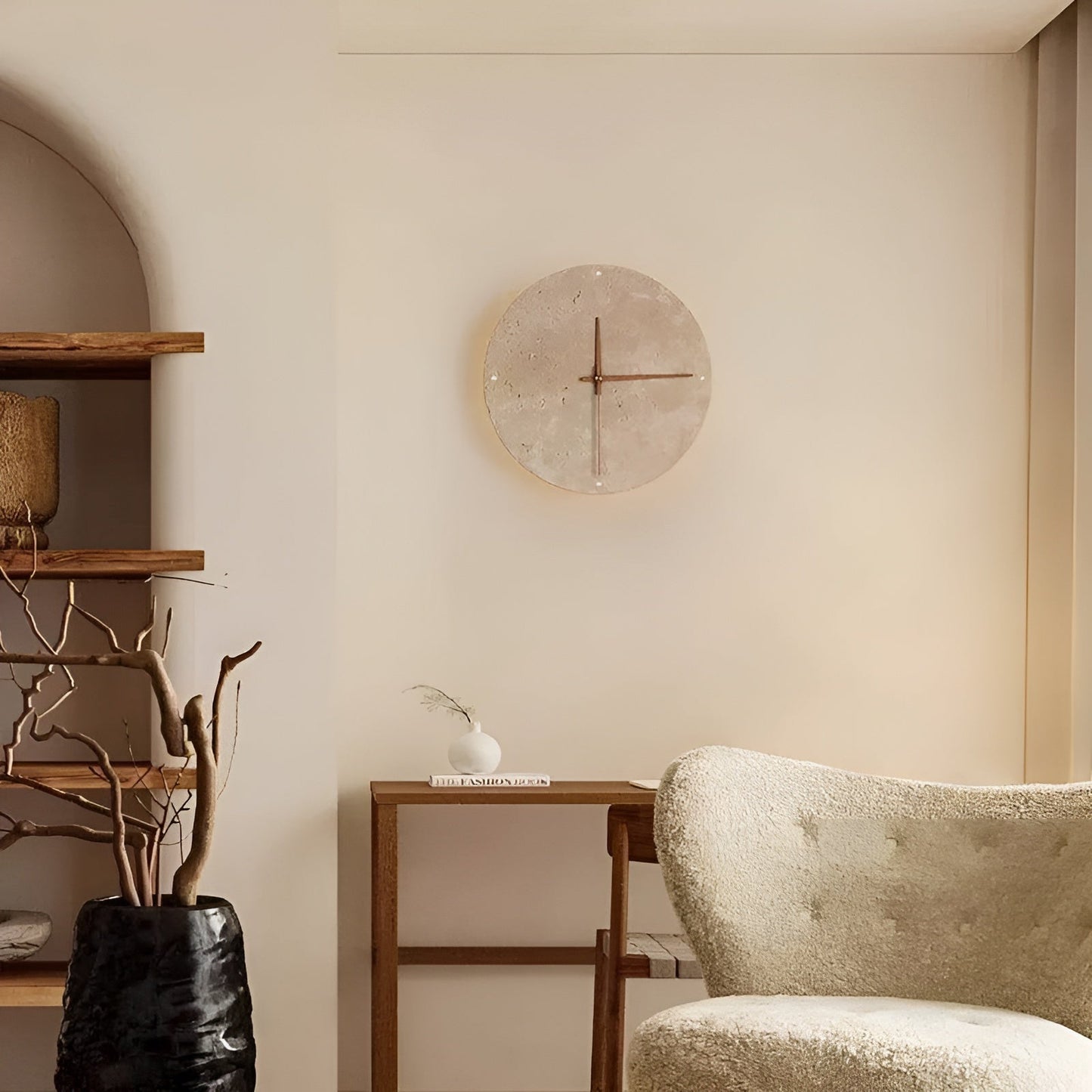 Travertin-Wanduhr mit LED-Beleuchtung – Minimalistisch & Dekorativ | Hochwertige Natursteinuhr