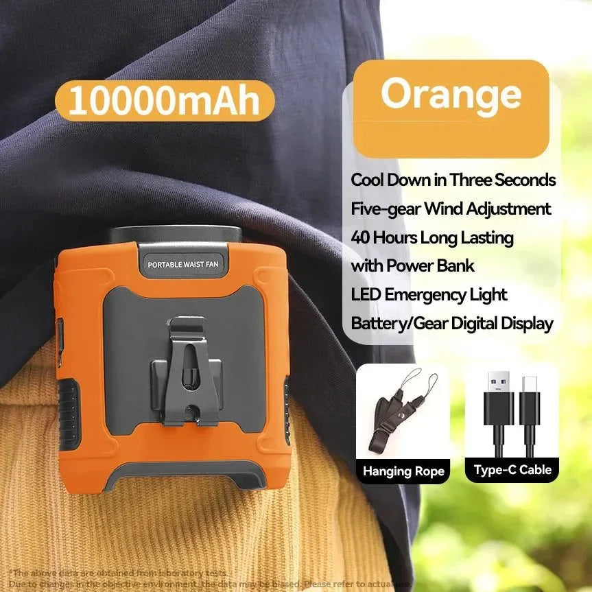 10000mAh Tragbarer Outdoor Taillenventilator – Hängender Hals & Starker Wind mit Powerbank & LED-Beleuchtung | Karnz