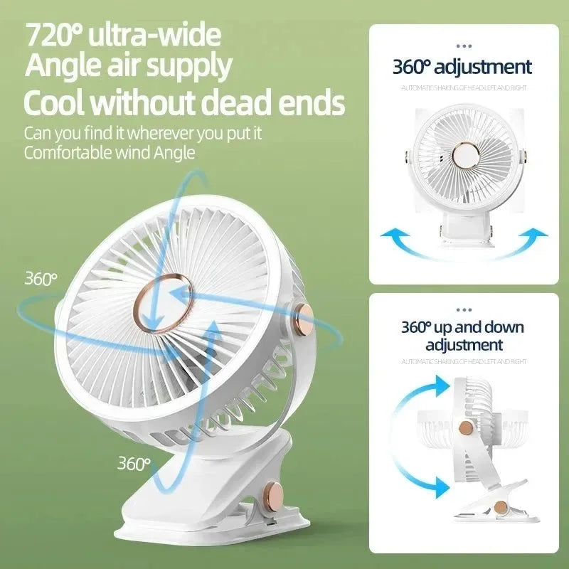 8000mAh Clip-on Ventilator 3 Geschwindigkeiten Leiser Wiederaufladbarer Desktop Tragbarer Luftzirkulator Kabelloser Ventilator | Karnz