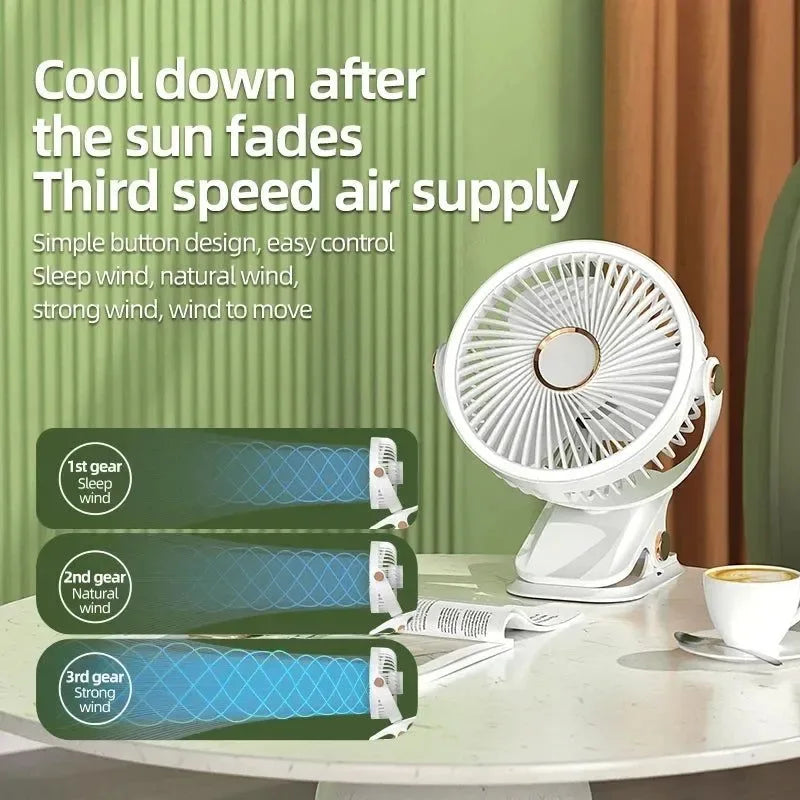8000mAh Clip-on Ventilator 3 Geschwindigkeiten Leiser Wiederaufladbarer Desktop Tragbarer Luftzirkulator Kabelloser Ventilator | Karnz