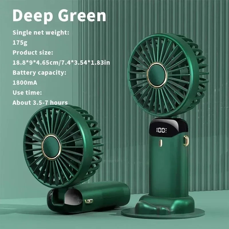 Handheld Mini Ventilator – 3000mAh Faltbarer USB Wiederaufladbarer Ventilator mit LED-Anzeige & Telefonständer | Karnz