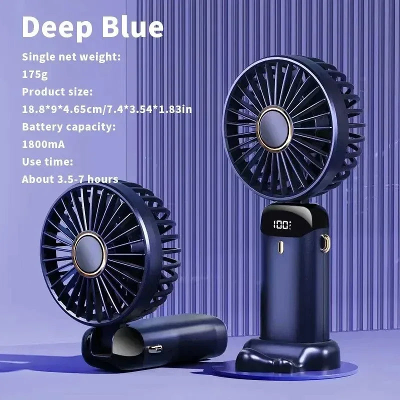 Handheld Mini Ventilator – 3000mAh Faltbarer USB Wiederaufladbarer Ventilator mit LED-Anzeige & Telefonständer | Karnz