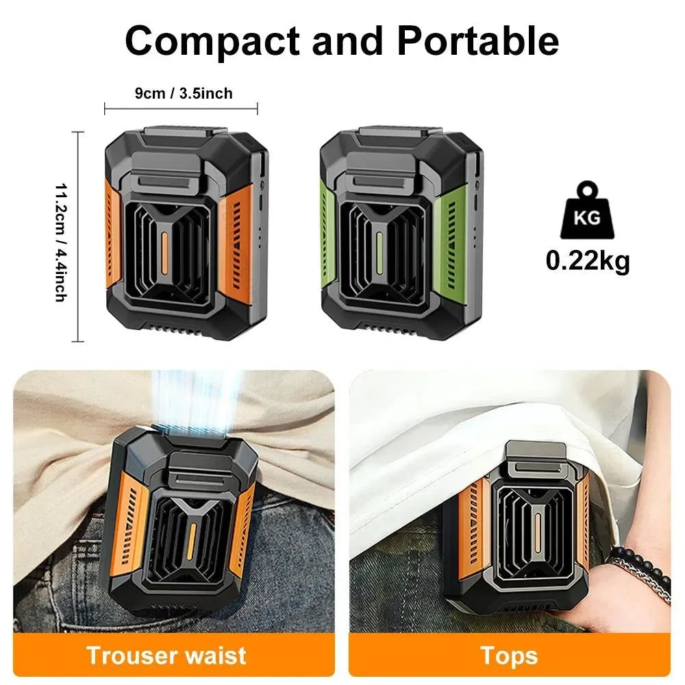Tragbarer Taillenclip-Ventilator – Mini-Hängender Hals- & Taillenventilator mit Powerbank & LED-Licht | Karnz