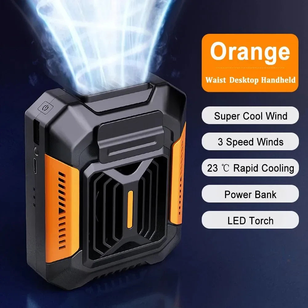 Tragbarer Taillenclip-Ventilator – Mini-Hängender Hals- & Taillenventilator mit Powerbank & LED-Licht | Karnz