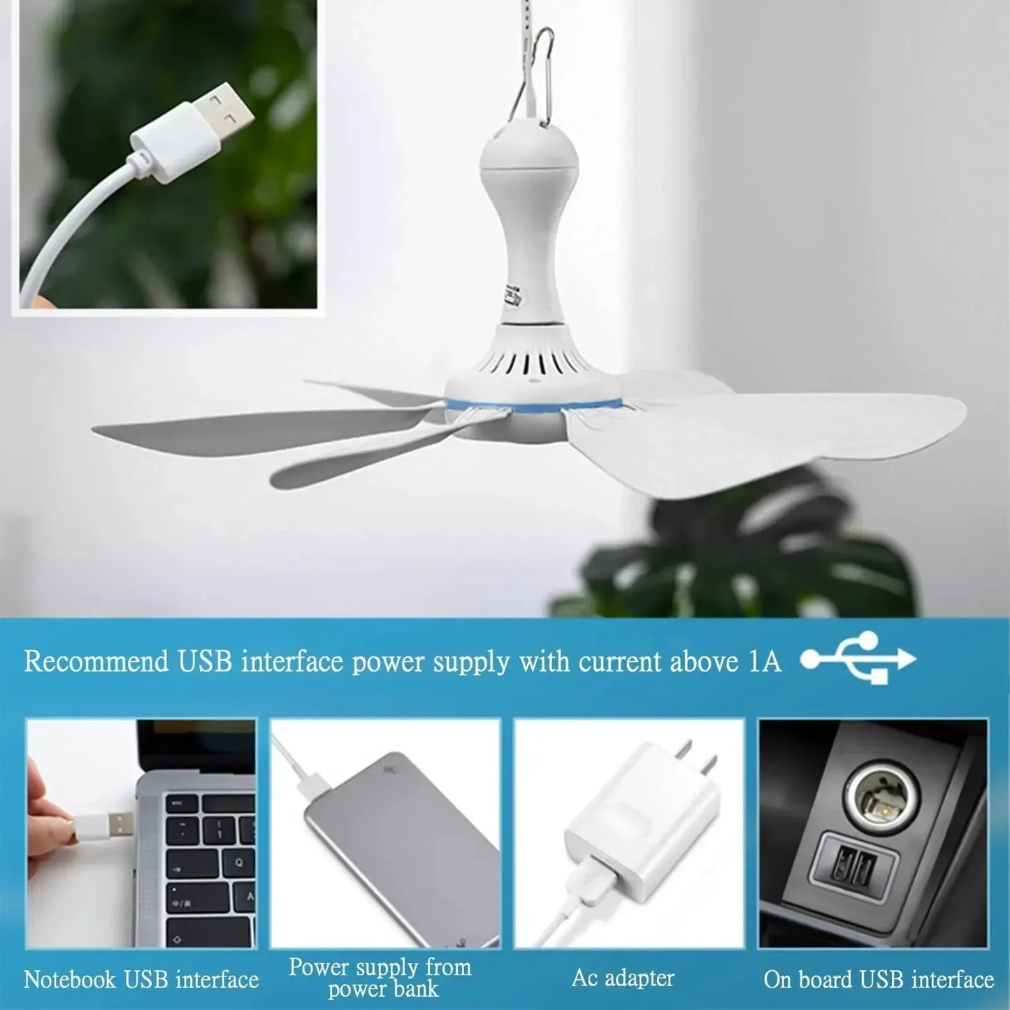 USB-betriebener 6-Blatt-Deckenventilator mit Fernbedienung – Leiser Hängev fan für Camping & Schlafzimmer | Karnz