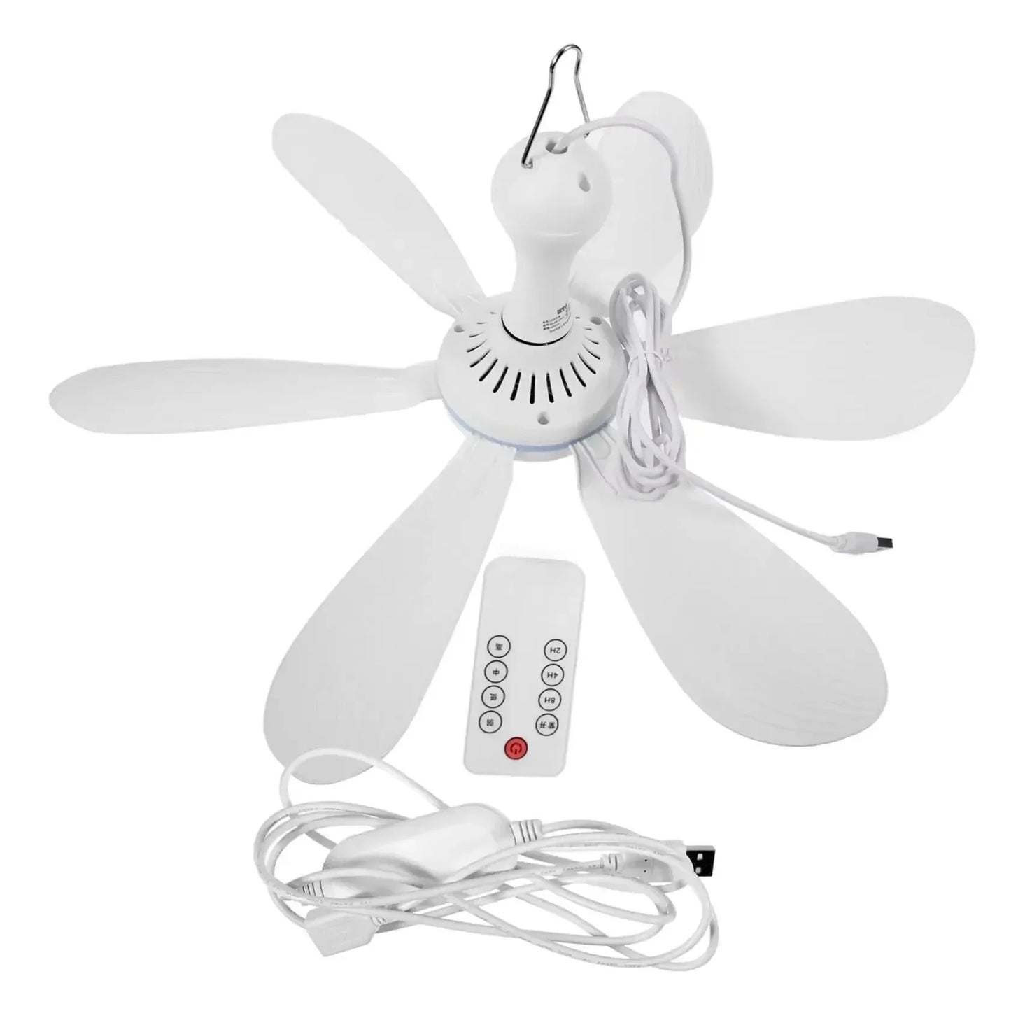USB-betriebener 6-Blatt-Deckenventilator mit Fernbedienung – Leiser Hängev fan für Camping & Schlafzimmer | Karnz