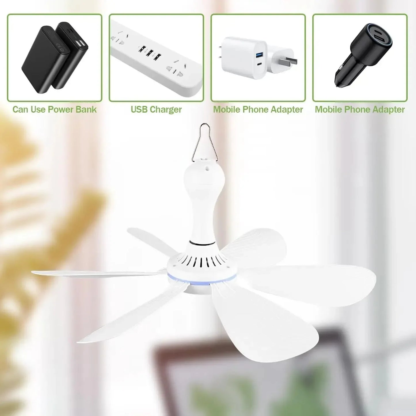 USB-betriebener 6-Blatt-Deckenventilator mit Fernbedienung – Leiser Hängev fan für Camping & Schlafzimmer | Karnz