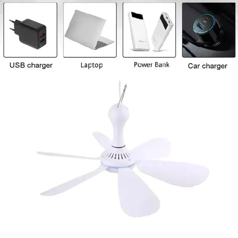 USB-betriebener 6-Blatt-Deckenventilator mit Fernbedienung – Leiser Hängev fan für Camping & Schlafzimmer | Karnz
