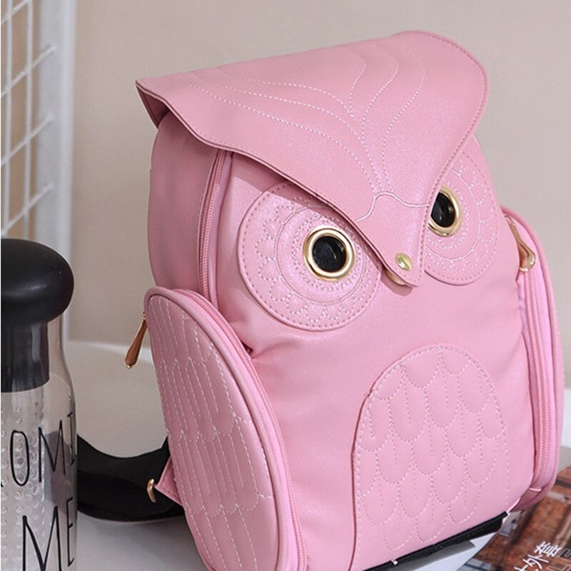 PU-Leder Eulenprint-Rucksack für Damen – Mehrfach-Taschen-Design | Karnz