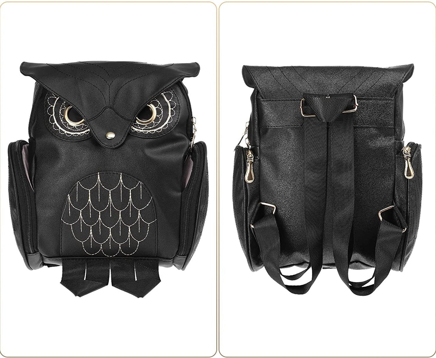 PU-Leder Eulenprint-Rucksack für Damen – Mehrfach-Taschen-Design | Karnz