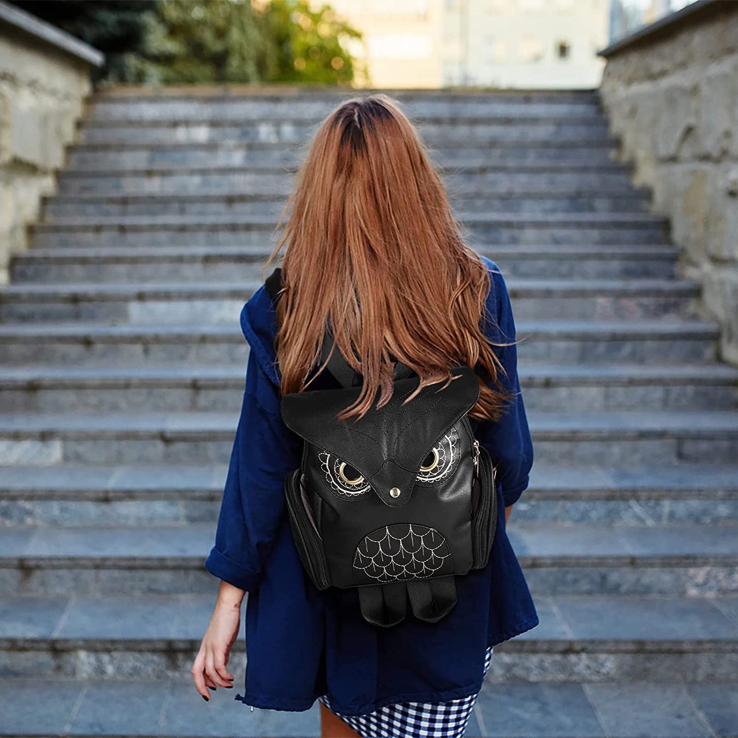 PU-Leder Eulenprint-Rucksack für Damen – Mehrfach-Taschen-Design | Karnz
