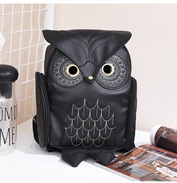PU-Leder Eulenprint-Rucksack für Damen – Mehrfach-Taschen-Design | Karnz