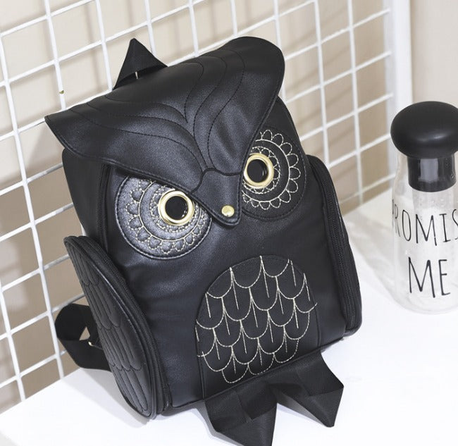 PU-Leder Eulenprint-Rucksack für Damen – Mehrfach-Taschen-Design | Karnz