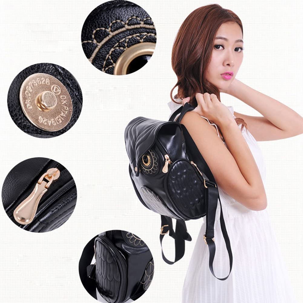 PU-Leder Eulenprint-Rucksack für Damen – Mehrfach-Taschen-Design | Karnz