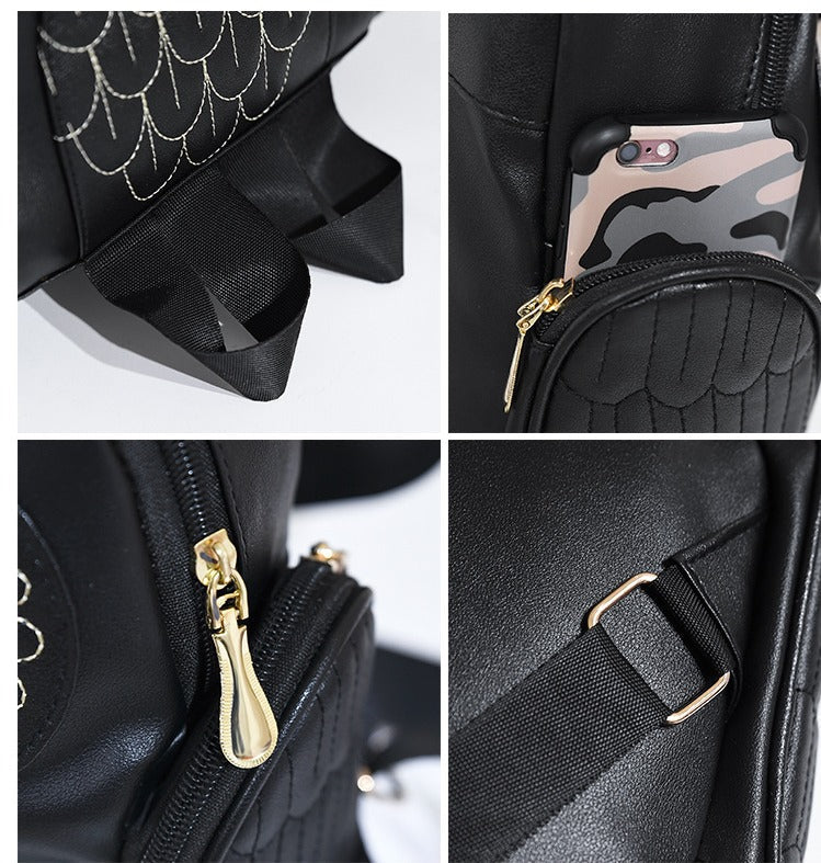 PU-Leder Eulenprint-Rucksack für Damen – Mehrfach-Taschen-Design | Karnz
