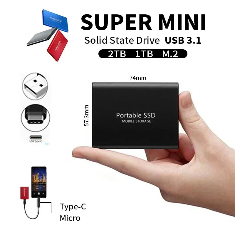 Tragbare externe SSD | Schneller USB 3.1 Typ-C-Speicher | Bis zu 128 GB