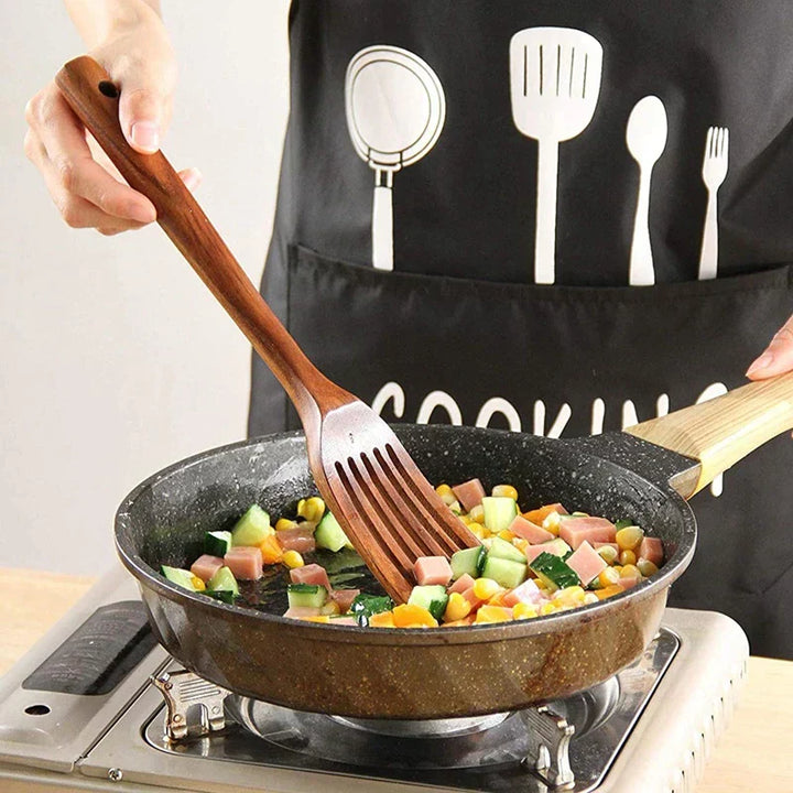 Nachhaltige Teakholz-Küchenutensilien Set - Umweltfreundliche Kochaccessoires | Karnz