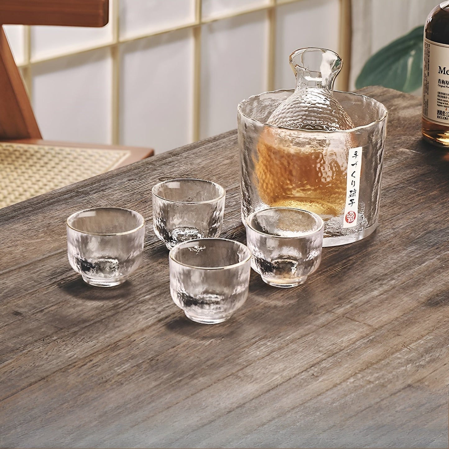 Japanischer Sake Satz aus Glas – Elegante Karaffe mit Bechern | Perfekt für Wein, Whisky & Likör | Karnz