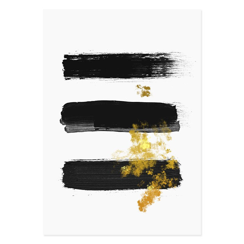 Abstract Schwarz & Gold Pinselstrich - Leinwand Wandkunst Druck