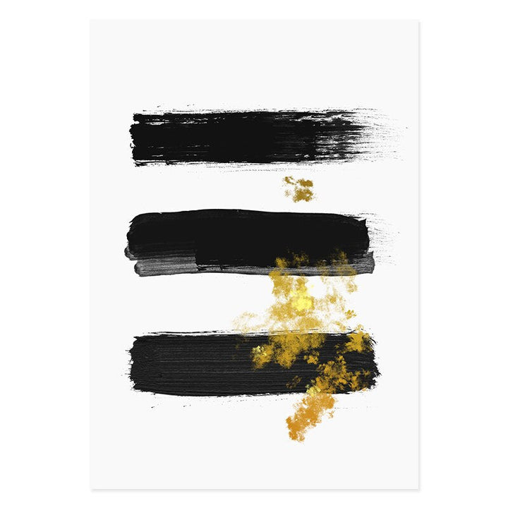 Abstract Schwarz & Gold Pinselstrich - Leinwand Wandkunst Druck