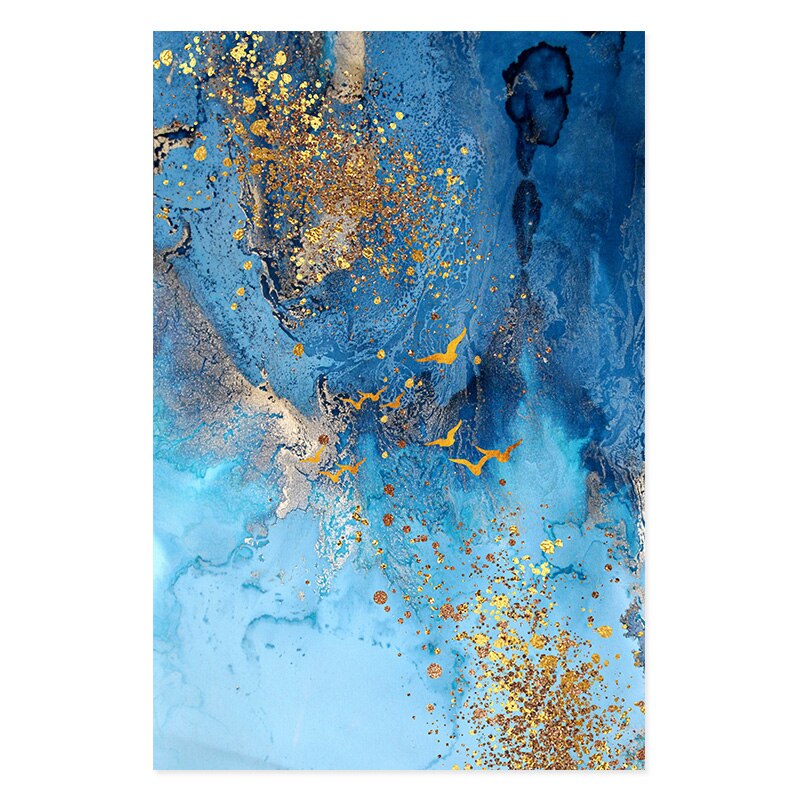 Abstrakte Goldblaue Marmortextur - Leinwand Wandkunst Druck