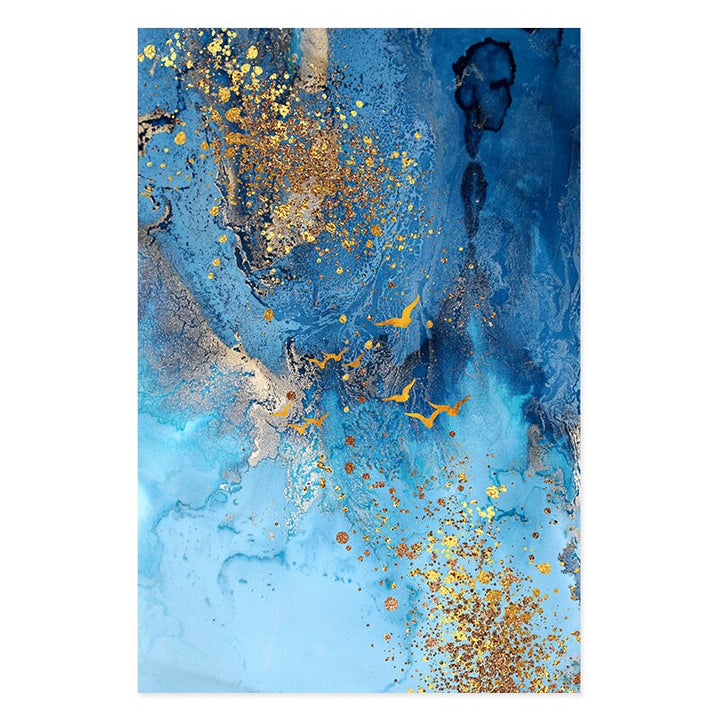 Abstrakte Goldblaue Marmortextur - Leinwand Wandkunst Druck