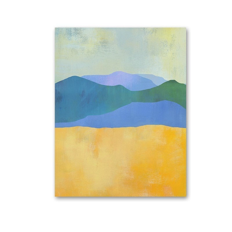 Abstract Blau Gelb Aquarell Horizont - Leinwand Wandkunst Druck