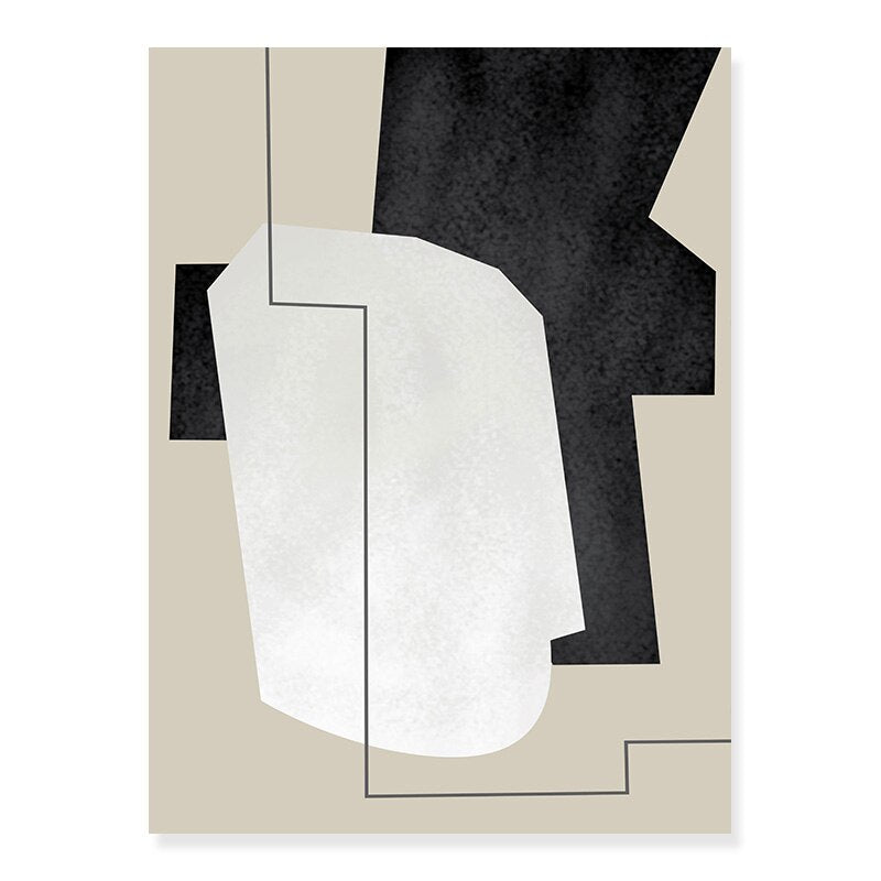 Abstrakte geometrische beige und schwarze Linien - Leinwand Wandkunst Druck