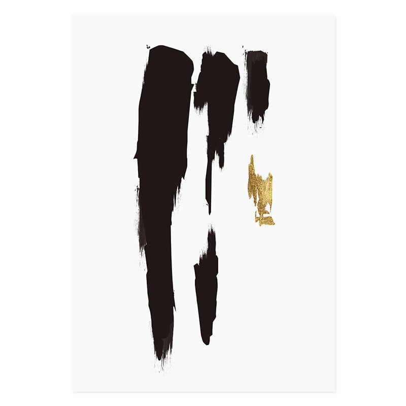 Abstract Schwarz & Gold Pinselstrich - Leinwand Wandkunst Druck