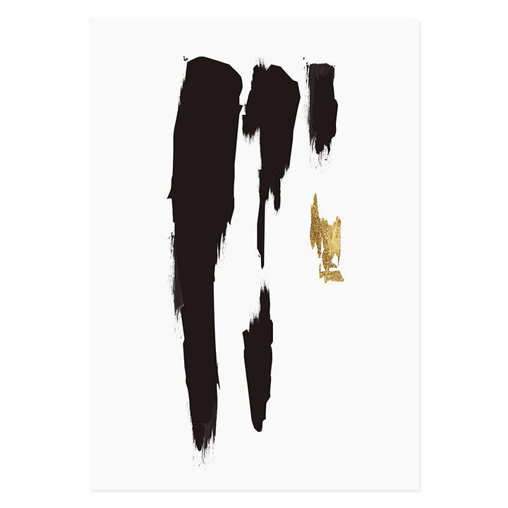 Abstract Schwarz & Gold Pinselstrich - Leinwand Wandkunst Druck