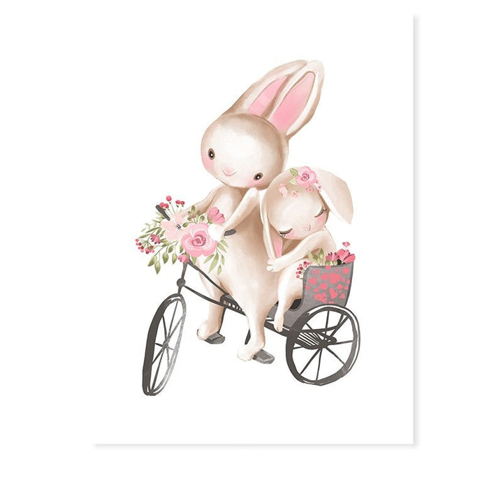 Mama und Baby-Hase niedlich - Leinwand Wandkunst Druck