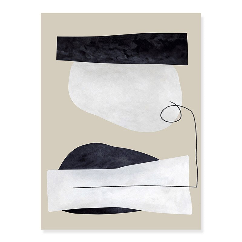Abstrakte geometrische beige und schwarze Linien - Leinwand Wandkunst Druck