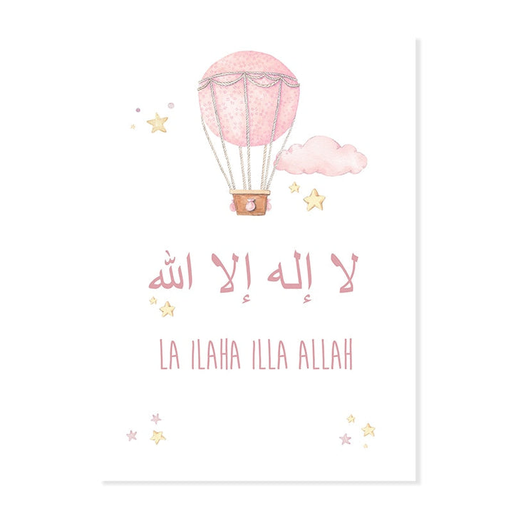 Pink Cartoon Islamische Wolkenmond Kinderzimmer - Leinwand Wandkunst Druck