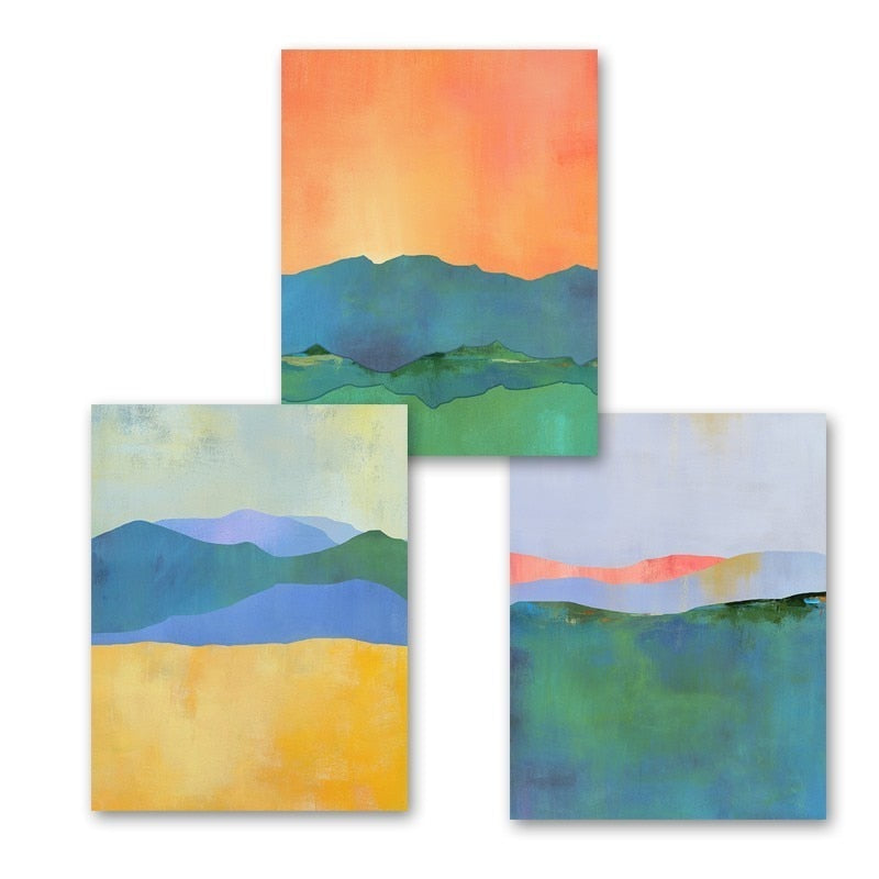 Abstract Blau Gelb Aquarell Horizont - Leinwand Wandkunst Druck