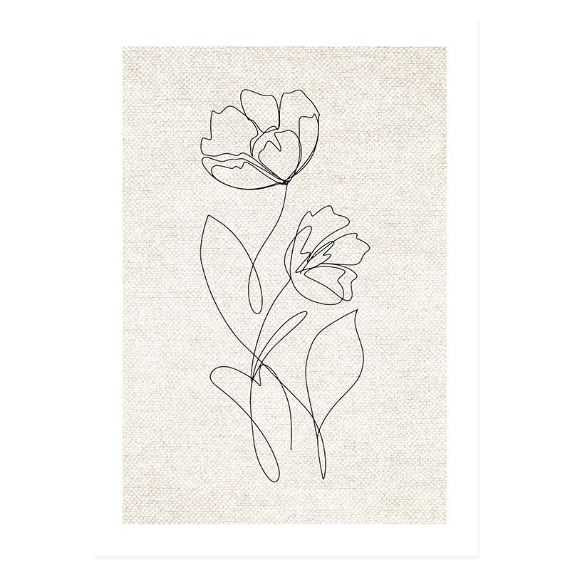 Abstracte Hand Skizze Linie Floral Boho Beige - Leinwandwandkunst Druck
