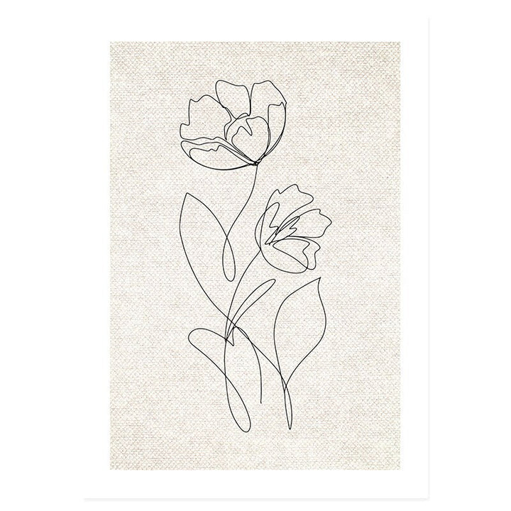 Abstracte Hand Skizze Linie Floral Boho Beige - Leinwandwandkunst Druck