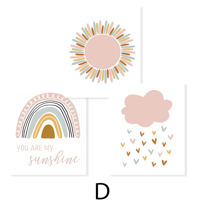Boho Pink Rainbow Clouds Sunshine Nursery - Leinwand Wandkunst Druck