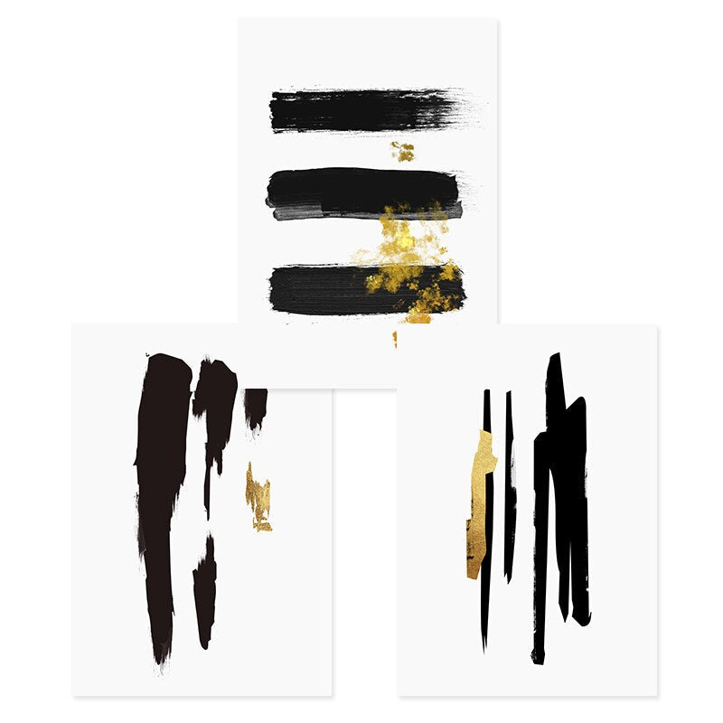 Abstract Schwarz & Gold Pinselstrich - Leinwand Wandkunst Druck