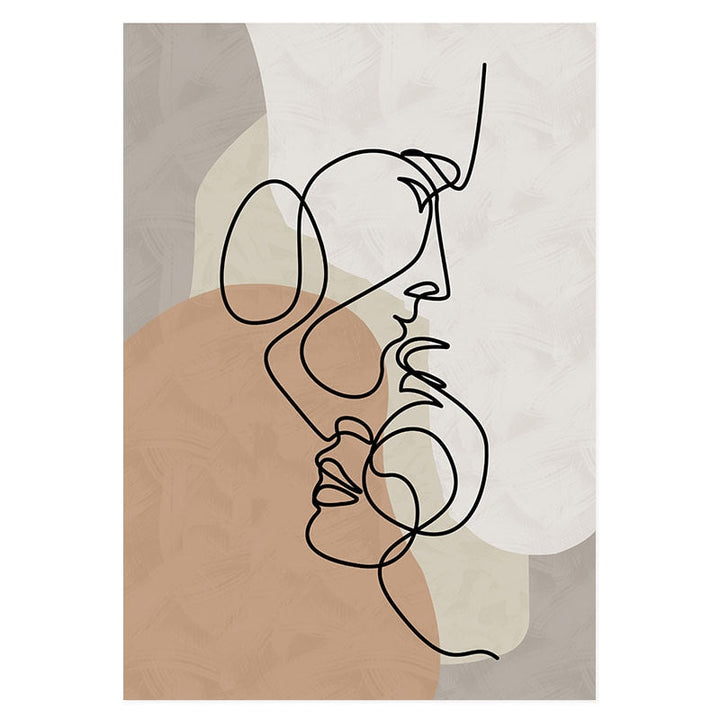 Abstracte Hand Skizze Linie Floral Boho Beige - Leinwandwandkunst Druck