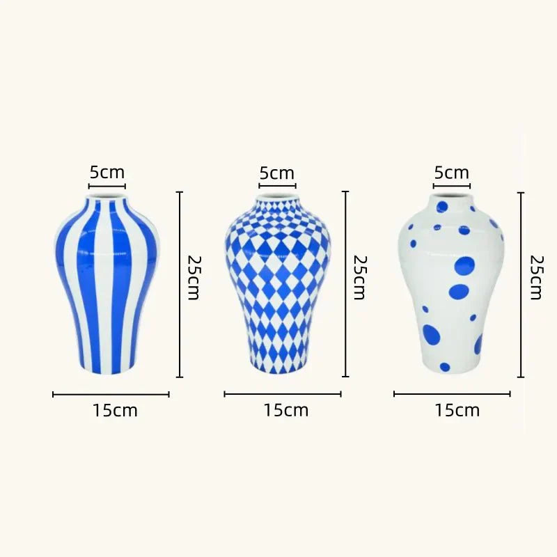 Vibrant Blue Geometric Ceramic Vase Moderne Wohnkultur | Karnz