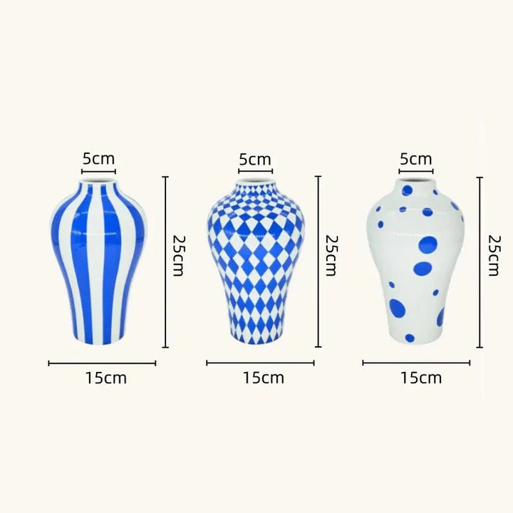Vibrant Blue Geometric Ceramic Vase Moderne Wohnkultur | Karnz